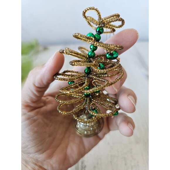 Vintage beaded tree gold green unique Xmas - Picture 6 of 7